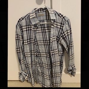 Burberry Classic Fit Blue Plaid Button Up Shirt